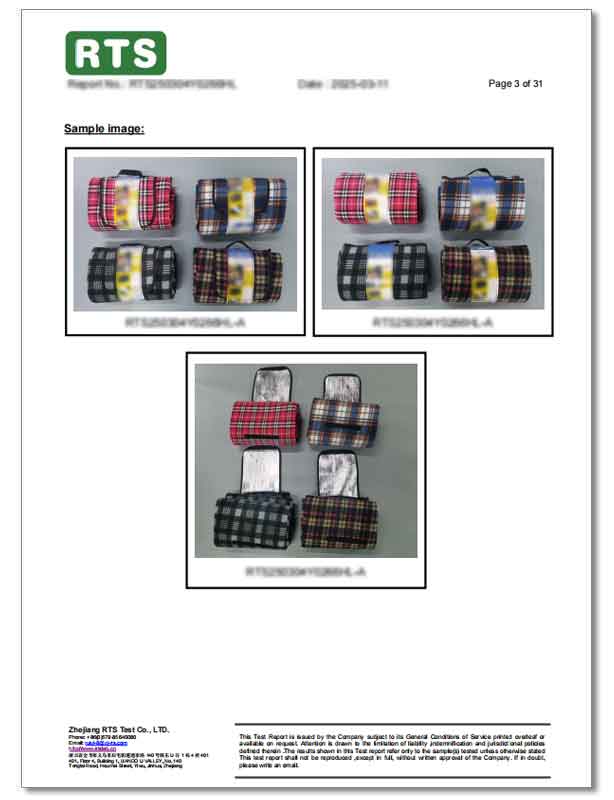 RTS test report for fleece waterproof picnic blanket heavy metal compliance